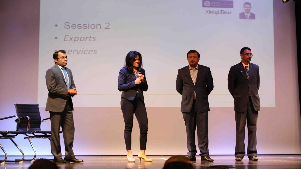 Panel members Manu Nair, Sangeetha Nahar, Girish Chand and Dilip Jain during the packed third edition of the VAT Clinic at the Indian Consulate in Dubai on Friday.