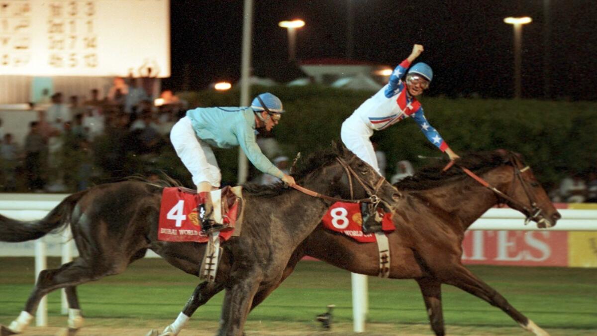 Cigar beat Soul of the Matter in a classic finish in the inaugural edition of the Dubai World Cup. Photo: Twitter