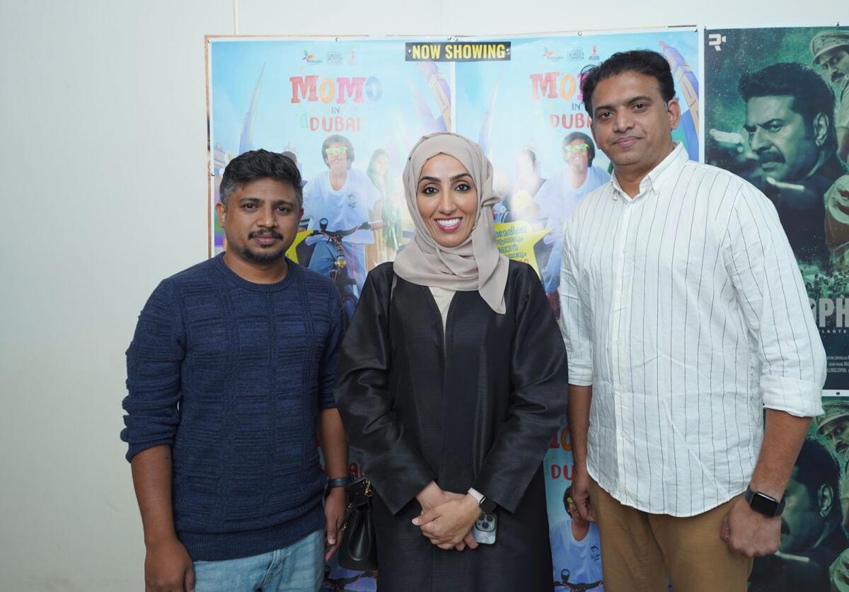 Emirati Director and Co Producer of 'Momo in Dubai,' Nahla Al Fahad, with Scriptwriter and Co Producer Zakariya and the film's director, Ameen Aslam