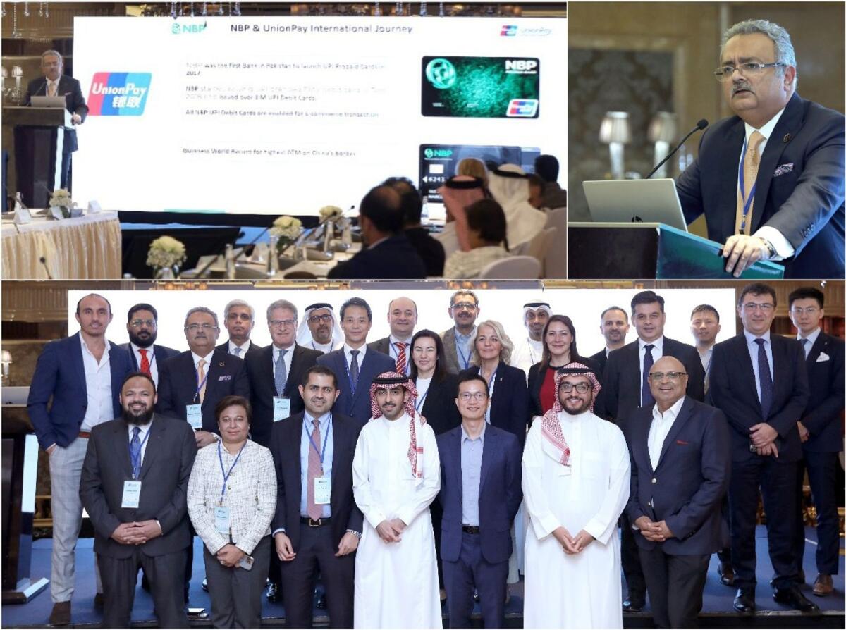 Rehmat Ali Hasnie, President and CEO, National Bank of Pakistan, addressing the the UnionPay International Regional Member Council meeting in Riyadh. — Supplied photo
