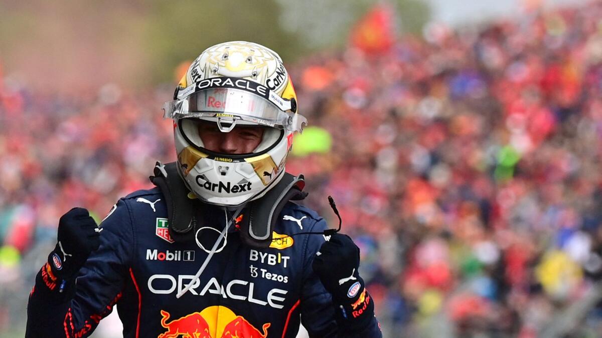 Red Bull Racing's Dutch driver Max Verstappen celebrates his victory. (AFP)