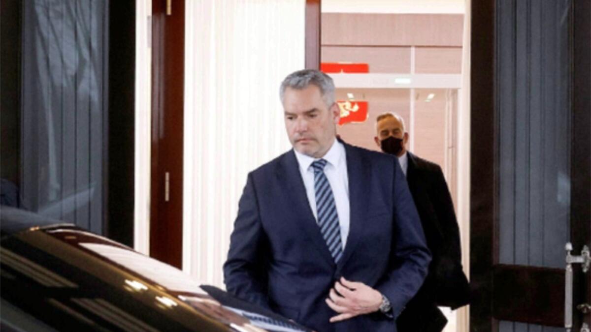 Austrian Chancellor Karl Nehammer leaves after a meeting with Russian President Vladimir Putin. — Reuters
