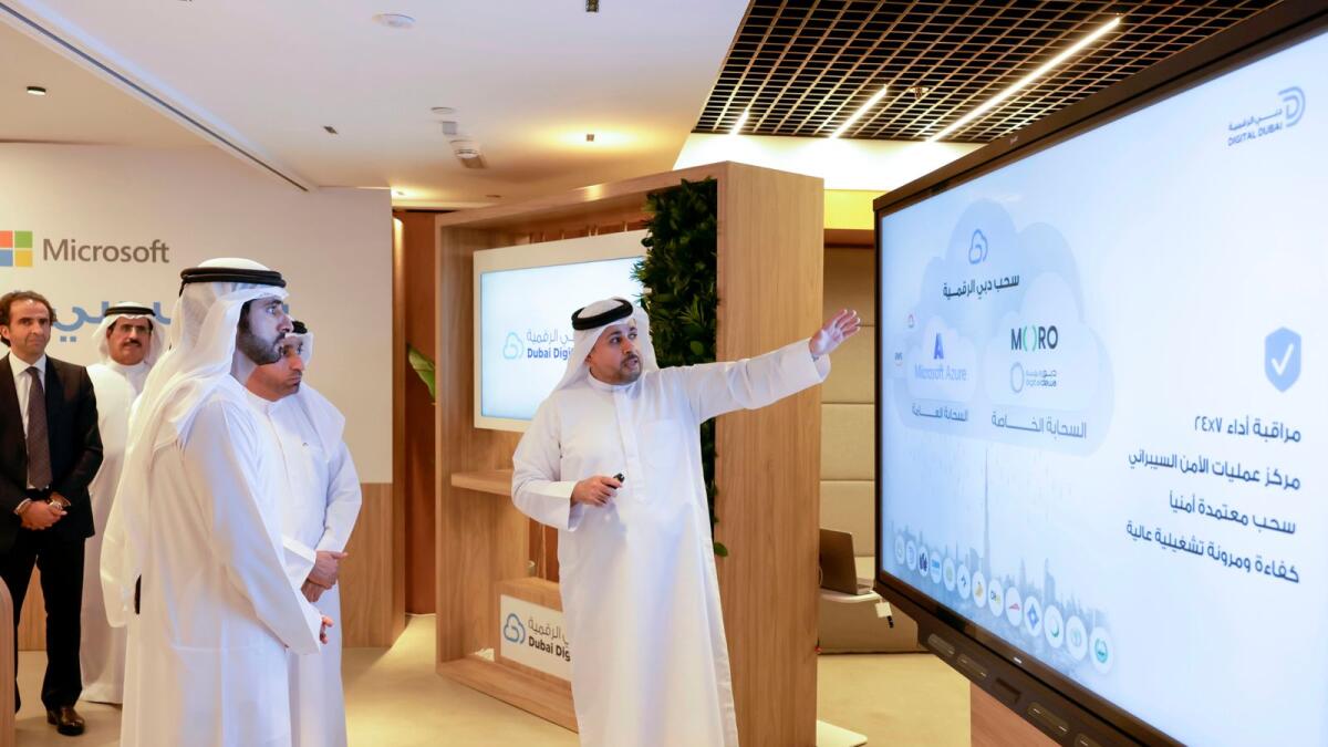 Sheikh Hamdan at the launch of Dubai Digital Cloud project at Digital Dubai headquarters. — Wam
