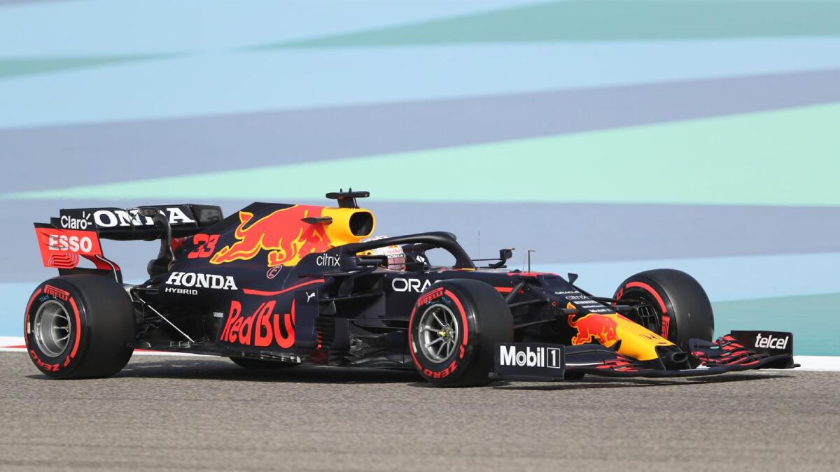 Red Bull driver Max Verstappen of the Netherlands steers his car during the first free practice at Bahrain Formula One Grand Prix. (AP)