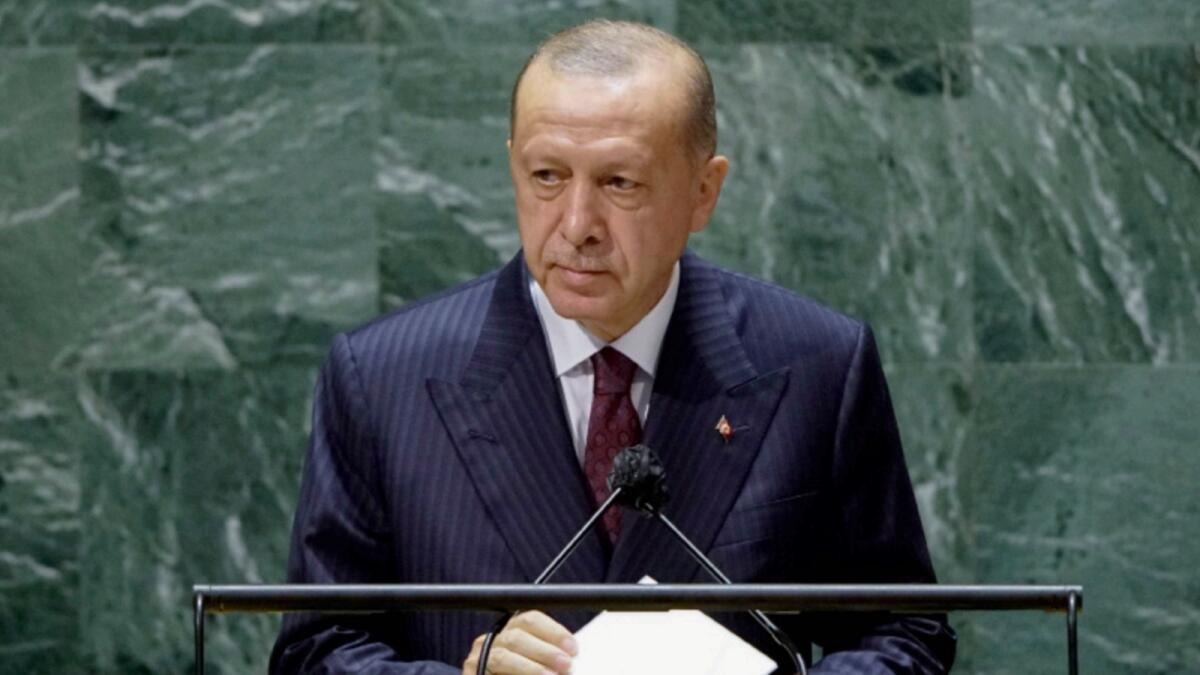 Turkish President Recep Tayyip Erdogan addresses the 76th Session of the United Nations General Assembly. — AP