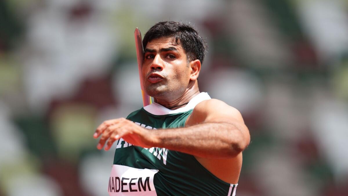 Arshad Nadeem of Pakistan in action during the qualifying round. (Reuters)