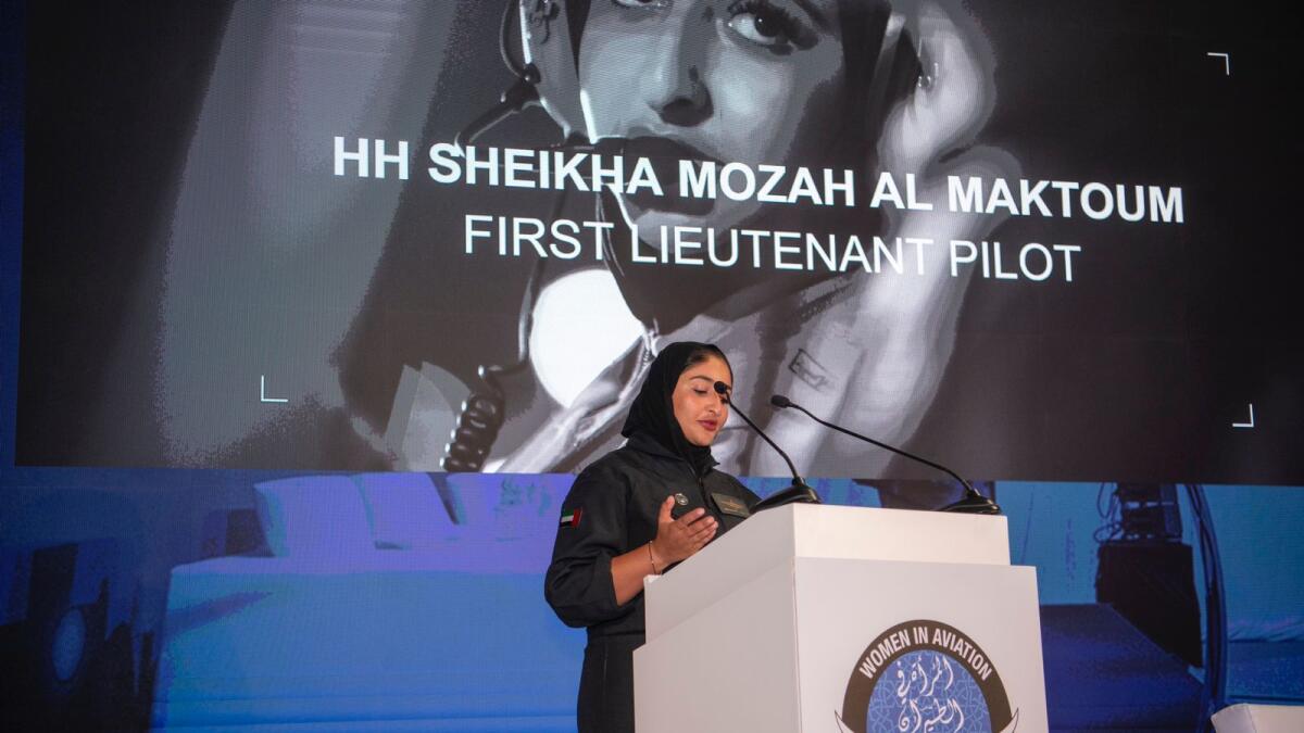 Sheikha Mozah Bint Marwan Al Maktoum, First Lieutenant Pilot, Dubai Police Airwing, said the gender gap is still big in the aviation field. — Supplied photo