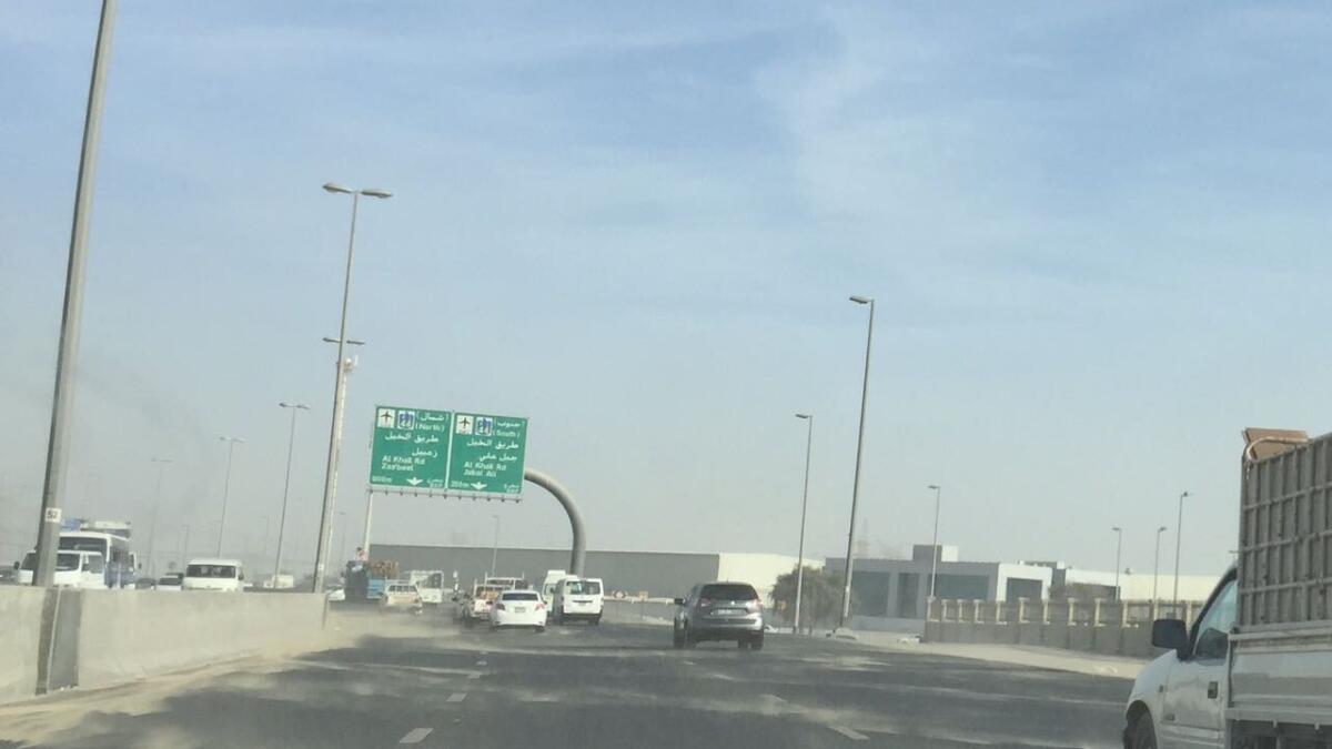 Strong winds swirl dust on the Latifa bint Hamdan Road in Dubai (Photos by Dhes Handumon)
