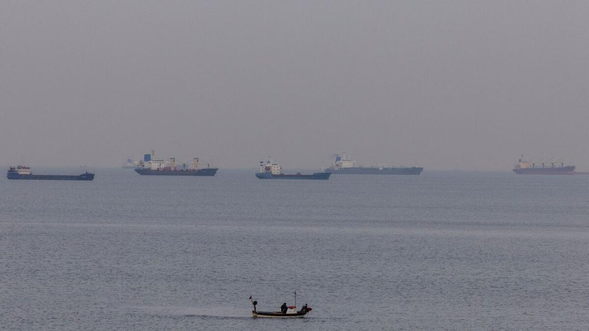 Commercial vessels, including oil tankers, wait at an anchorage in the Black Sea off Kilyos near Istanbul, Turkey. — Reuters