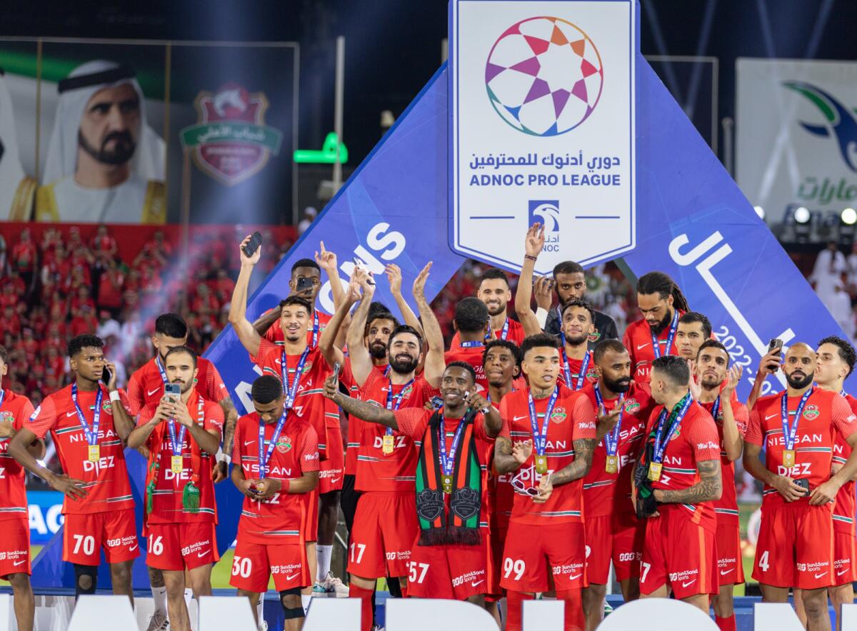 Shabab Al Ahli players celebrate their UAE Pro League victory. — Twitter