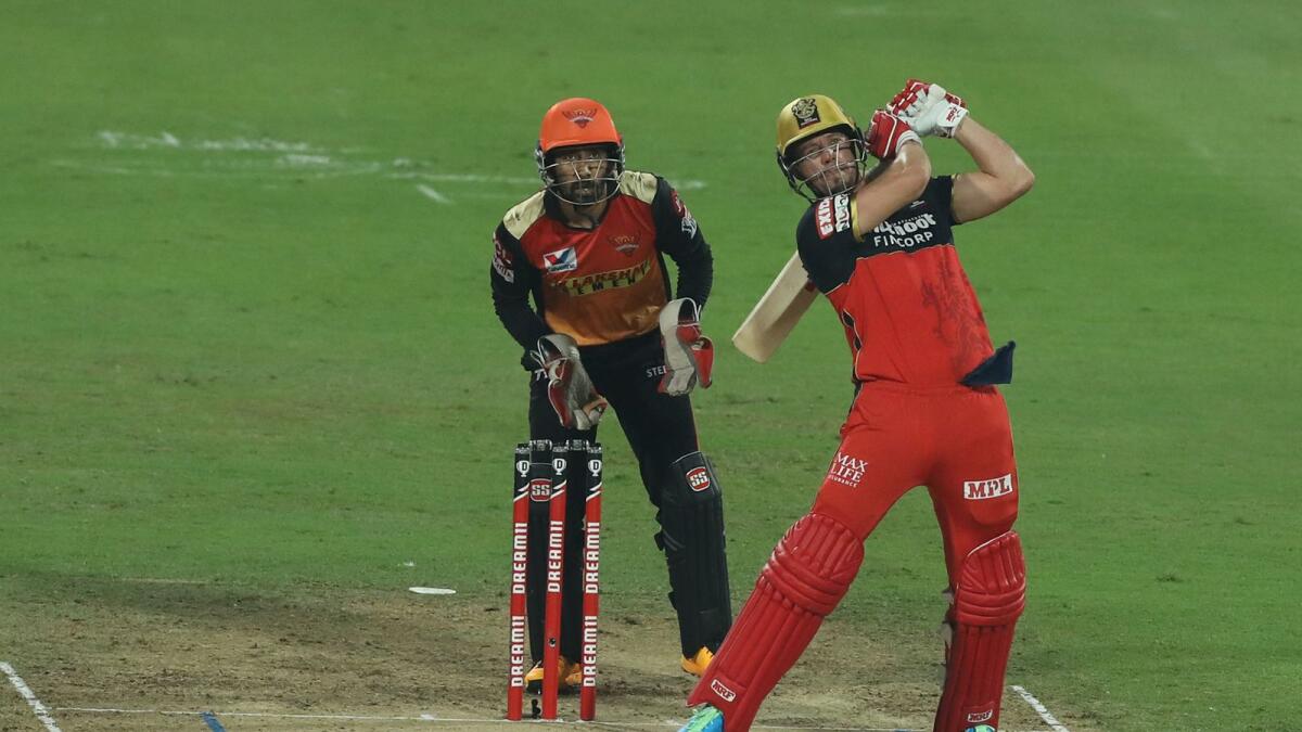 AB de Villiers of Royal Challengers Bangalore plays a shot during the match against Sunrisers Hyderabad . (IPL)