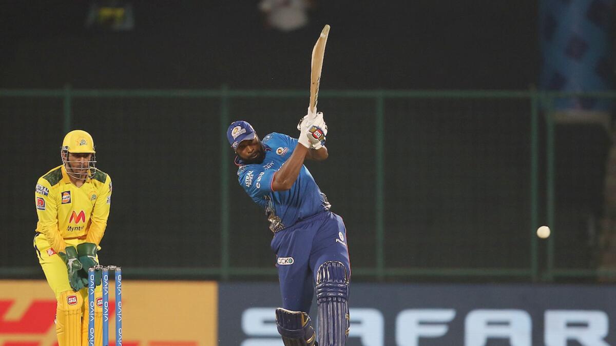 Kieron Pollard of Mumbai Indians plays a shot during the IPL match against Chennai Super Kings. — ANI