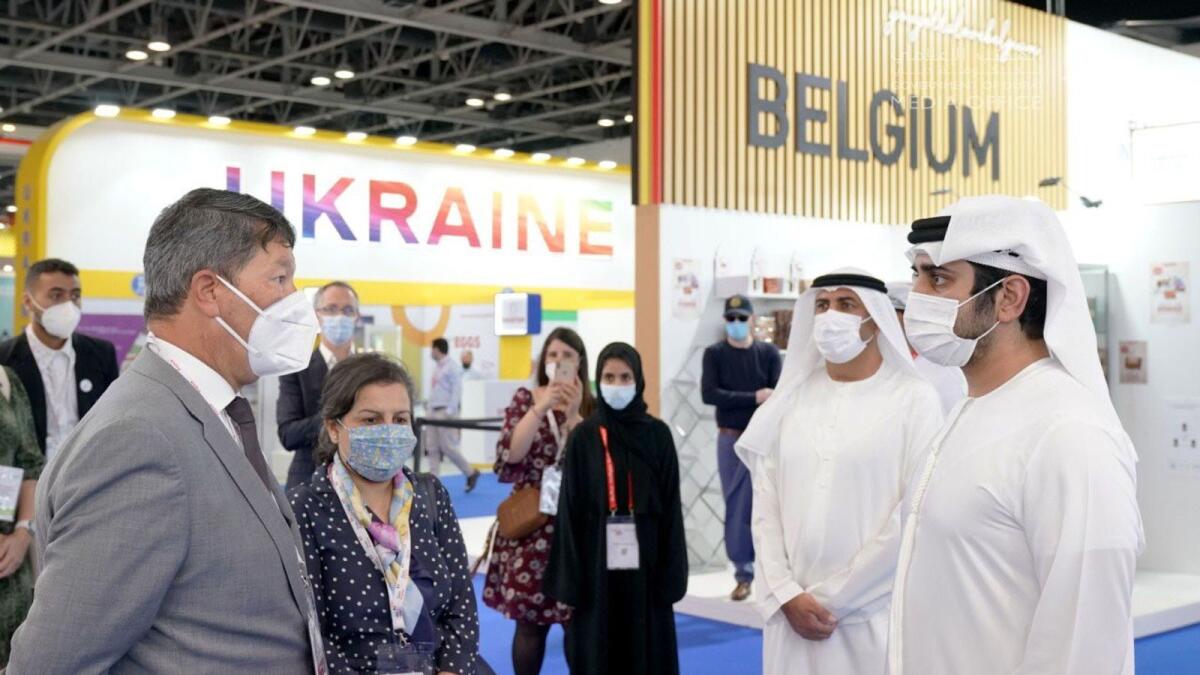 Sheikh Maktoum bin Mohammed bin Rashid Al Maktoum, Deputy Ruler of Dubai, visting a stand at Gulfood on Sunday. — Media Office