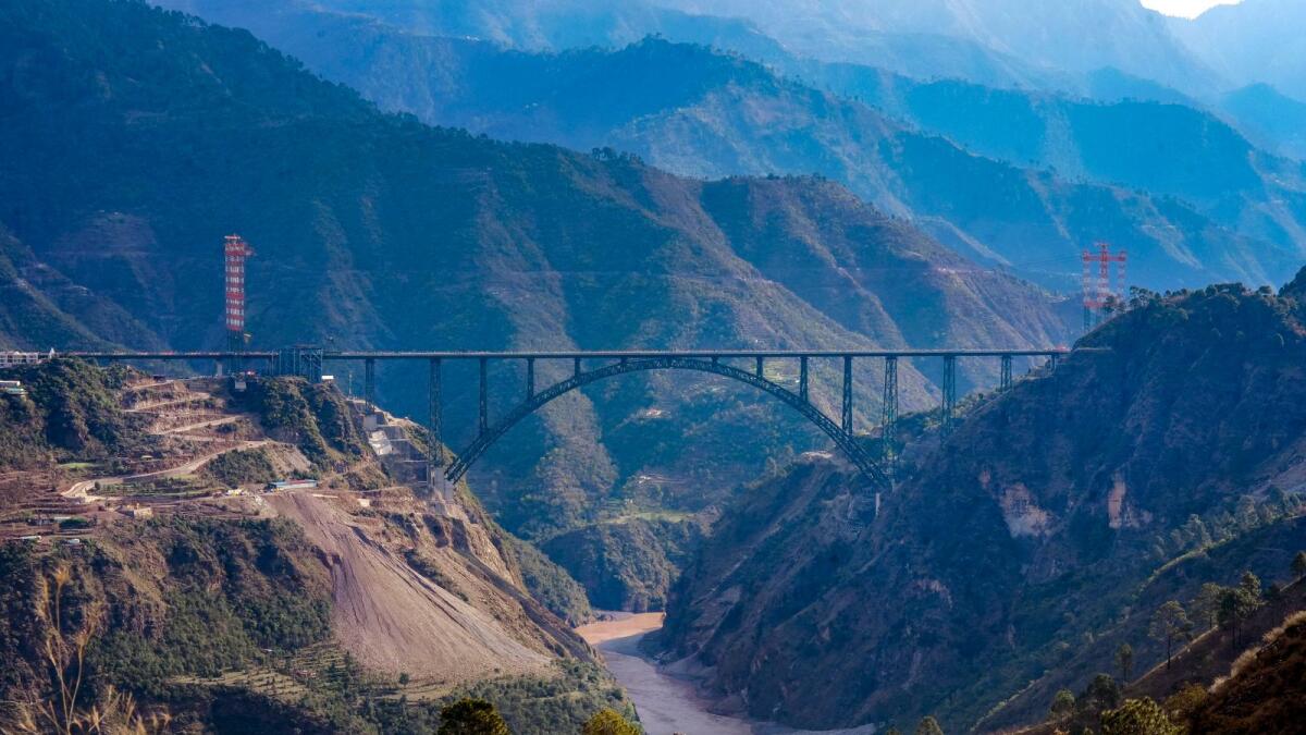 Chenab Rail Bridge, world's highest railway bridge, over the Chenab river in Reasi district on March 26, 2023. — PTI