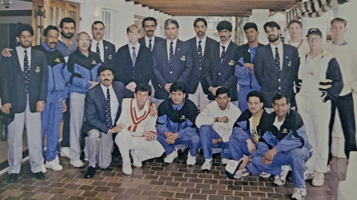 Vimrak Kaul (standing, fifth from left) with the Air India Team that toured South Africa in 1993. Shyam Bhatia (centre) and Mohamed Lokhandwala (kneeling left) and Jonty Rhodes (standing, sixth from left) are also seen.. - Photo by Mohamed Lokhandwala