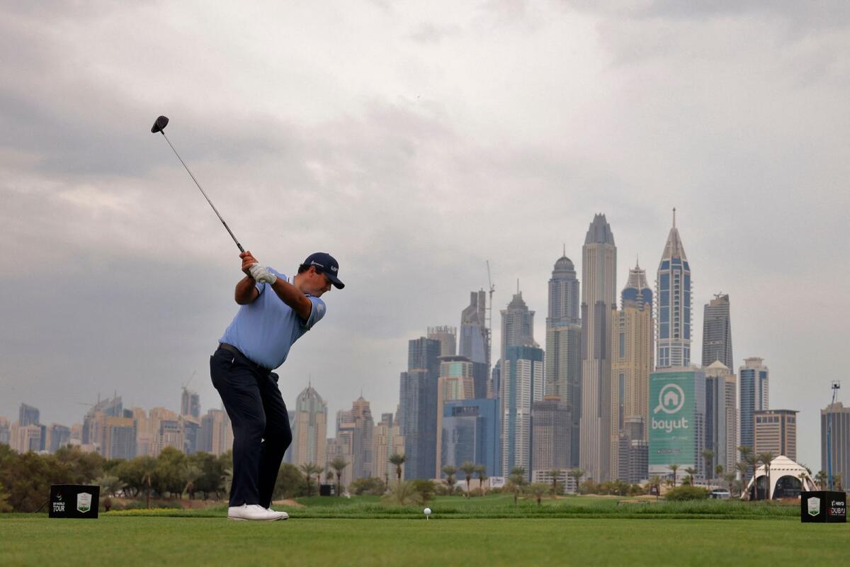 Patrick Reed of the United Stated competes during the Dubai Desert Classic at the Emirates Golf Club in Dubai on Thursday. — AFP
