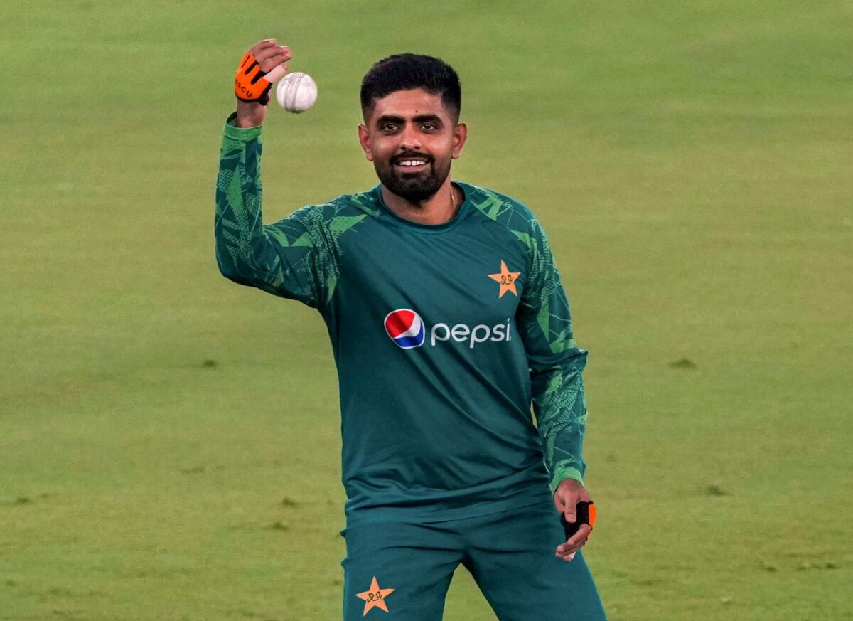Pakistan captain Babar Azam attends a practice session in Ahmedabad on Thursday. — PTI