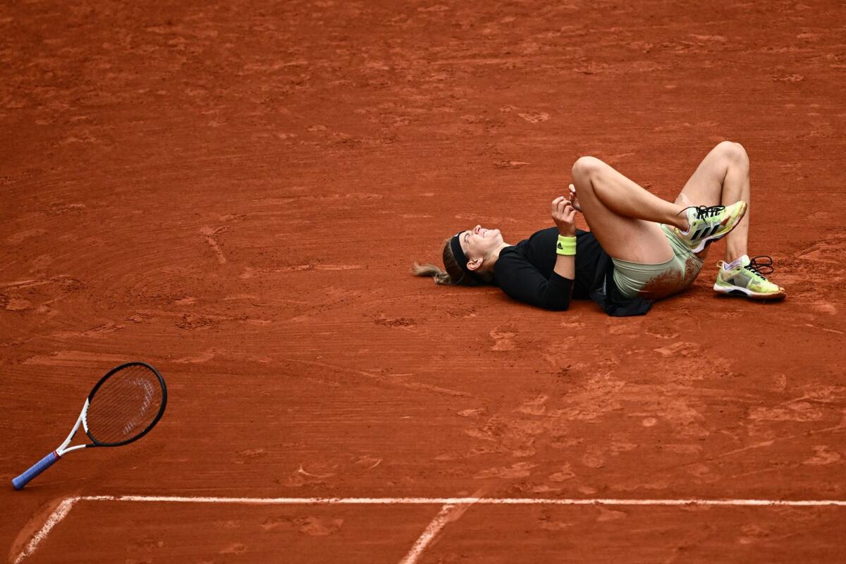 Karolina Muchova suffers an ankle injury during her match at the French Open last year. — AFP file