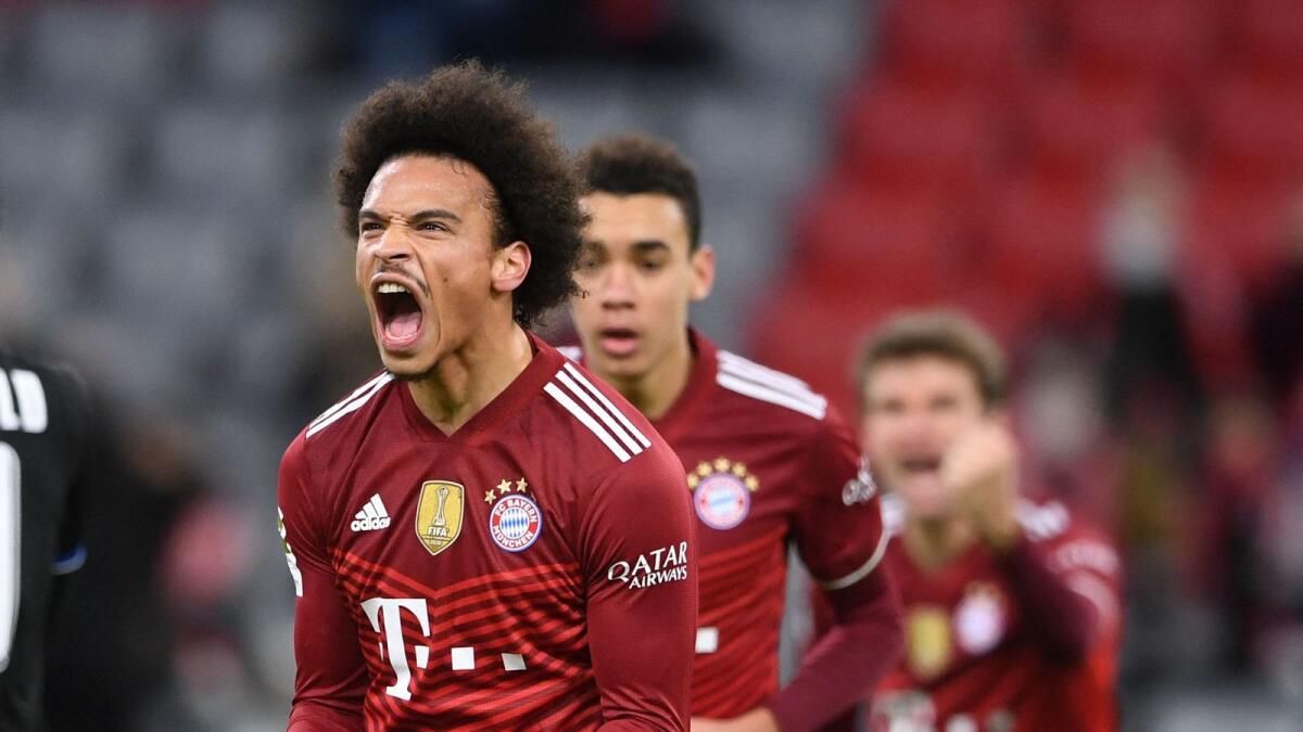 Bayern Munich's German midfielder Leroy Sane celebrates after the first goal. (AFP)