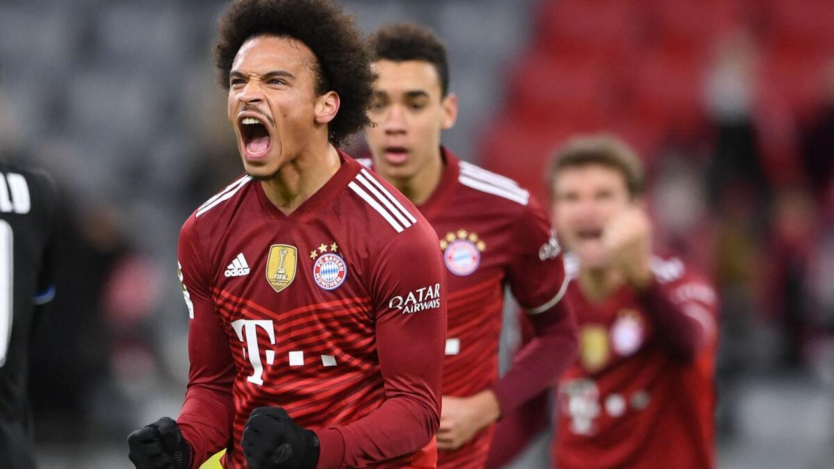 Bayern Munich's German midfielder Leroy Sane celebrates after the first goal. (AFP)