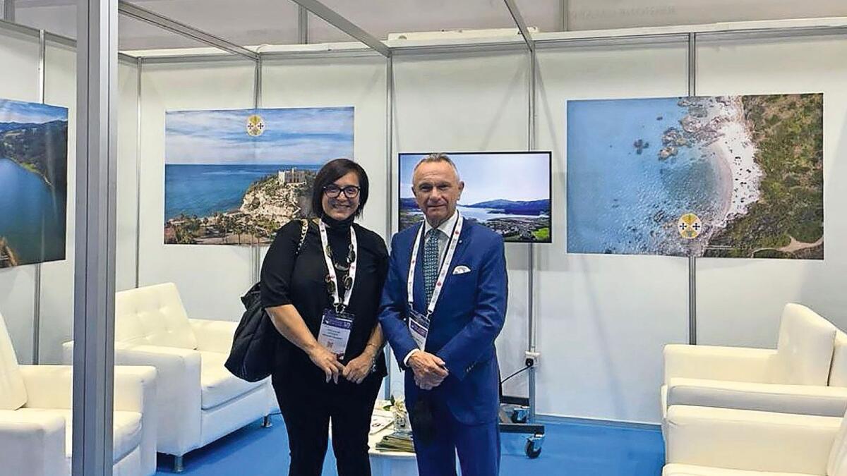Institutional stand of Calabrian Region. Mauro Marzocchi with Paola Aloe, Manager of Calabria Region