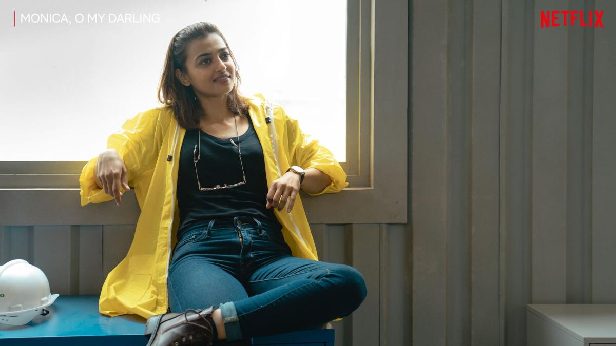 Radhika Apte in a still from their latest Netflix neo-noir crime thriller 'Monica O My Darling,' out now on the OTT platform.