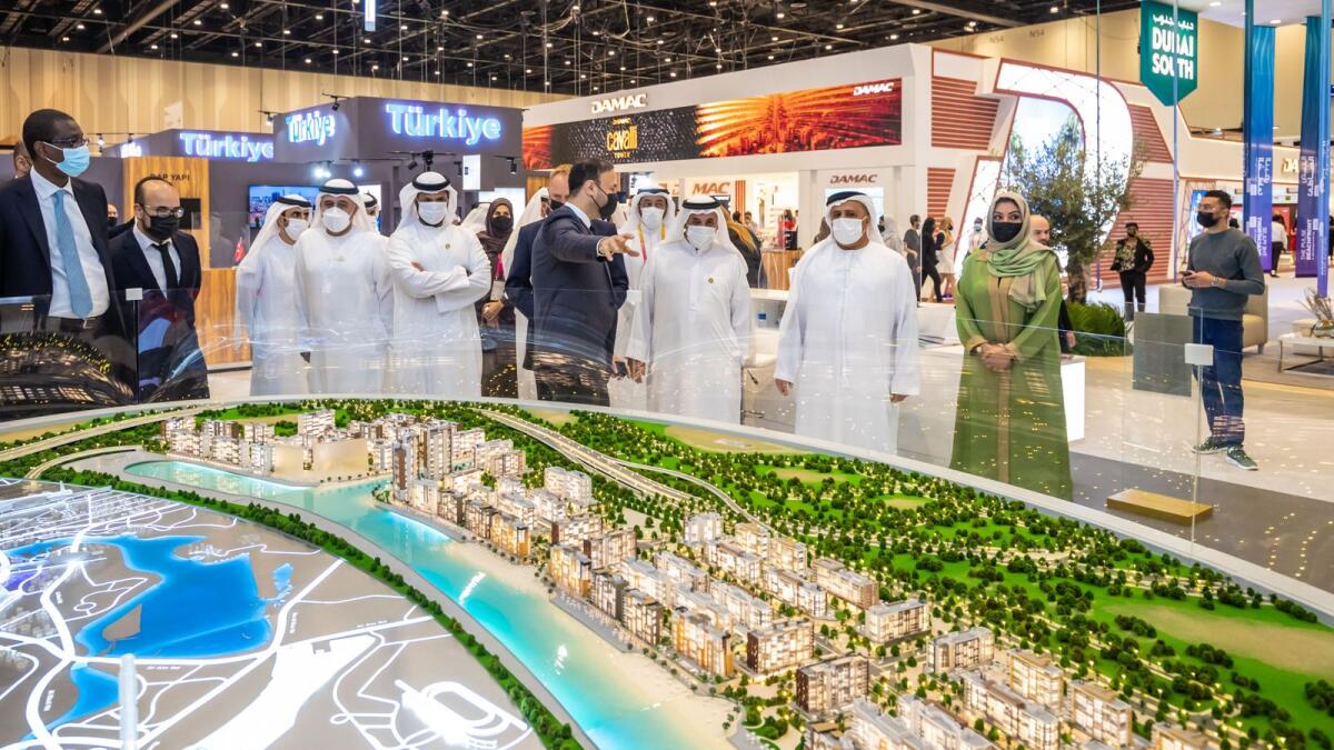 Mattar Al Tayer, Sultan Butti bin Mejren and a number of CEOs from DLD at the inauguration of the Cityscape Global in Dubai on Tuesday. — Supplied photo