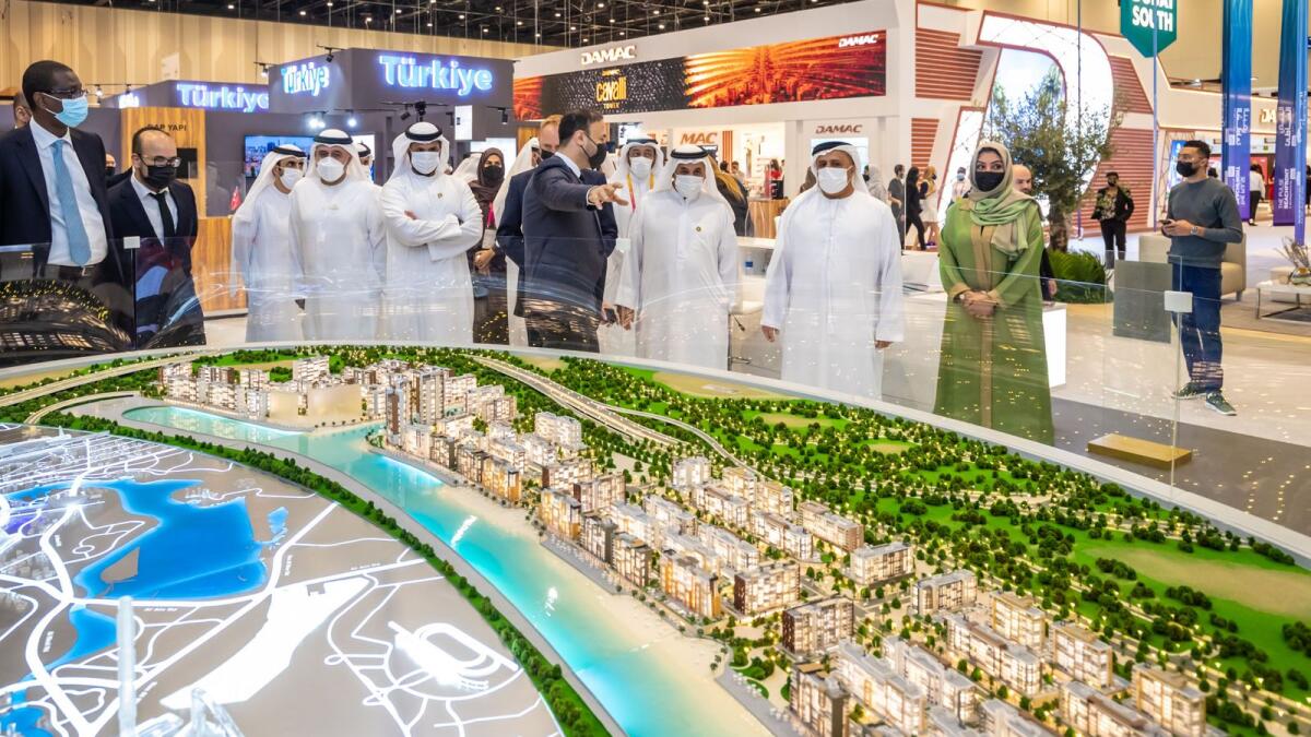 Mattar Al Tayer, Sultan Butti bin Mejren and a number of CEOs from DLD at the inauguration of the Cityscape Global in Dubai on Tuesday. — Supplied photo