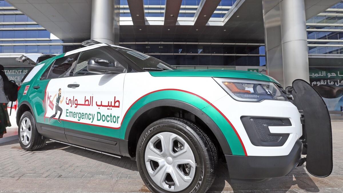 The emergency doctor ambulance on display at the Arab Health 2019 being held at the Dubai World Trade Centre.-Photo by Dhes Handumon