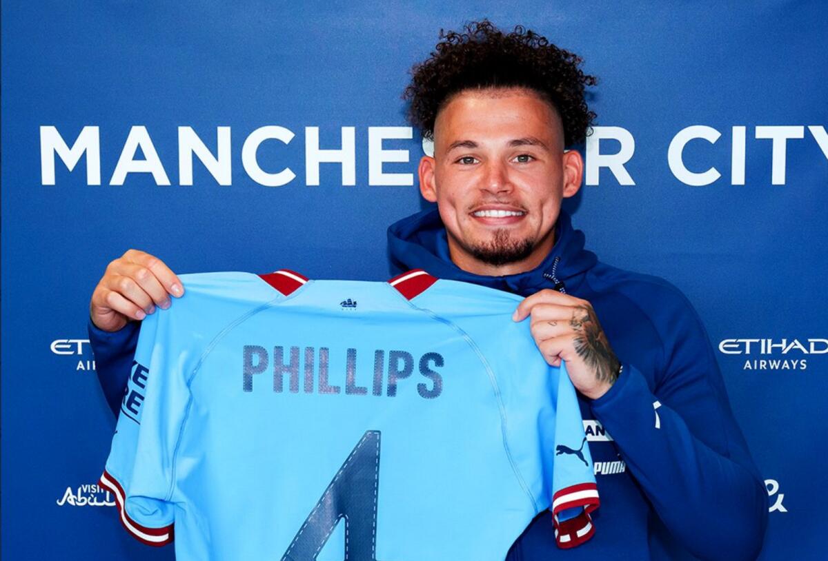 Man City completed the signing of Kalvin Phillips, who left his hometown club Leeds at age 26 to sign a six-year contract. (Twitter)