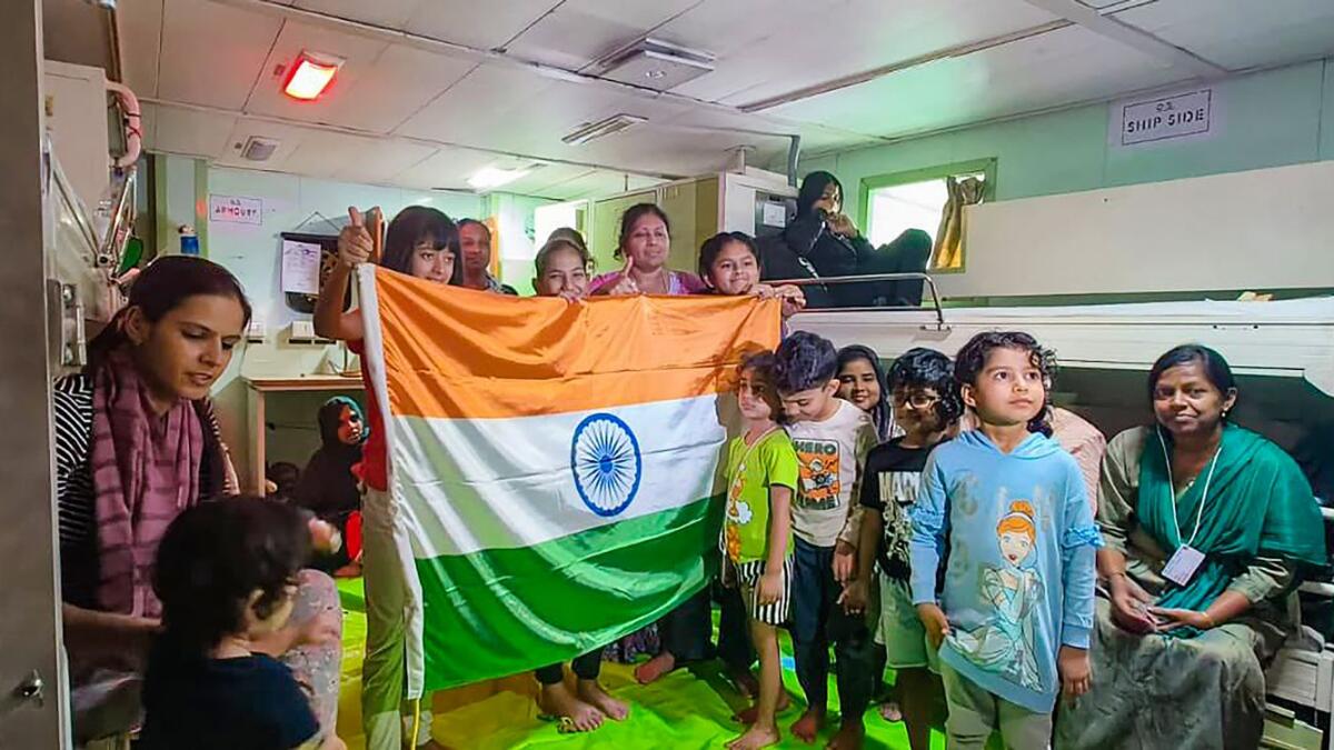 First batch of stranded Indians onboard INS Sumedha leave violence-hit Sudan for Jeddah under 'Operation Kaveri' in Port Sudan on Tuesday. — PTI