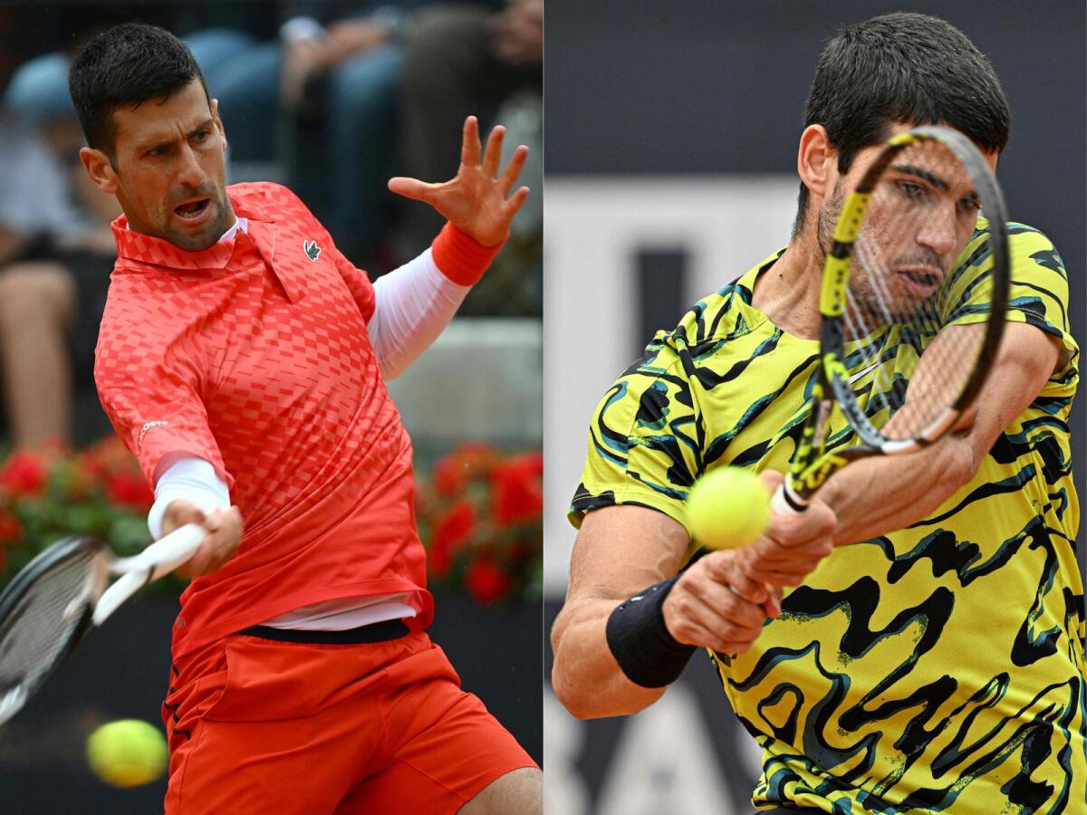 Serbia's Novak Djokovic (L) and Spain's Carlos Alcaraz (R) are the favourites to win the title at Roland Garros. AFP
