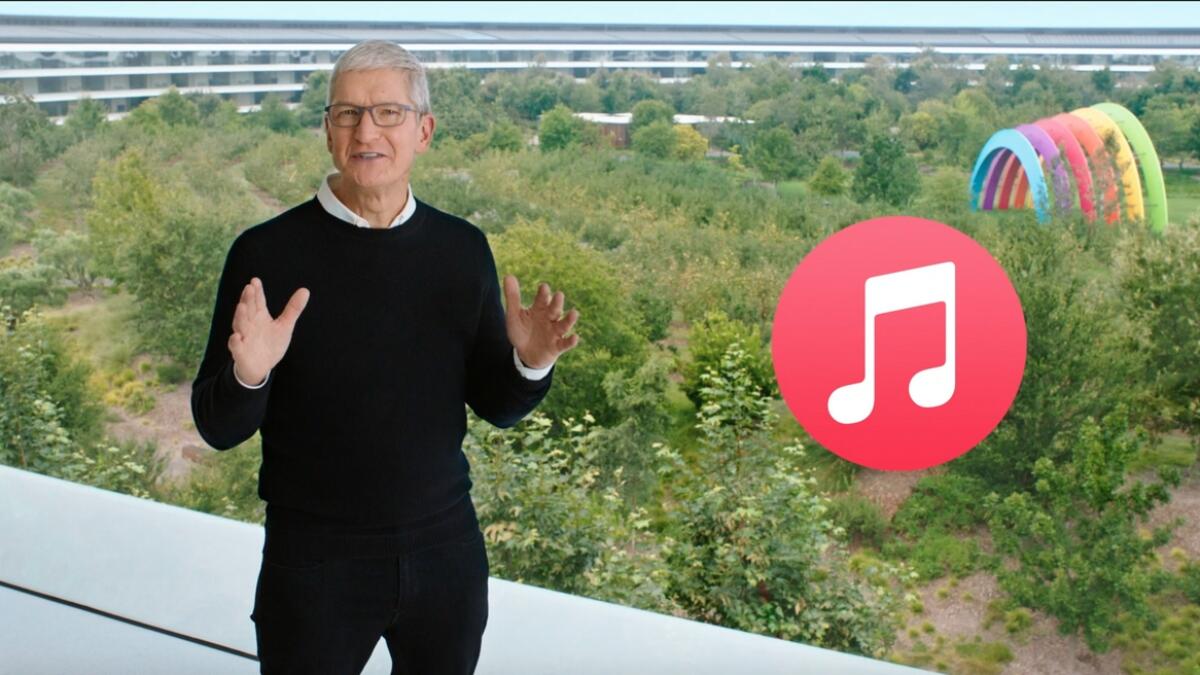 Apple CEO Tim Cook during his virtual keynote from Apple Park in California on Tuesday.