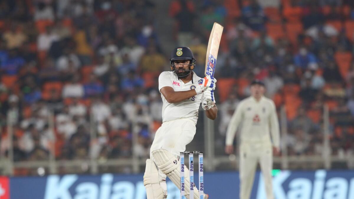 Rohit Sharma plays a shot during day one of the third Test match between India and England at the Narendra Modi Stadium in Ahmedabad. (BCCI)