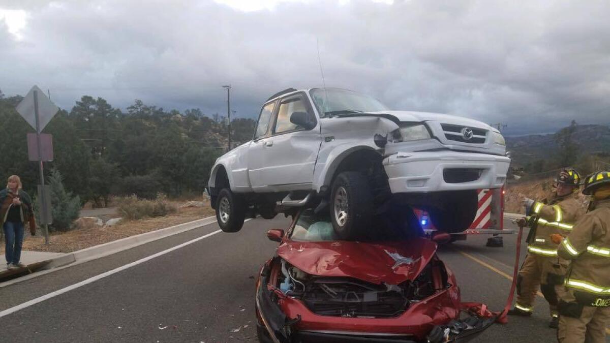 This accident photo shows why seat belts are important
