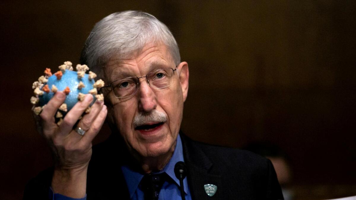 National Institutes of Health Director Francis S. Collins holds a model of SARS-CoV-2, the novel coronavirus. Photo: Reuters