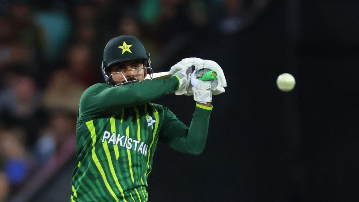 Pakistan's Shadab Khan plays a shot against South Africa at the Sydney Cricket Ground (SCG) on Thursday. — AFP