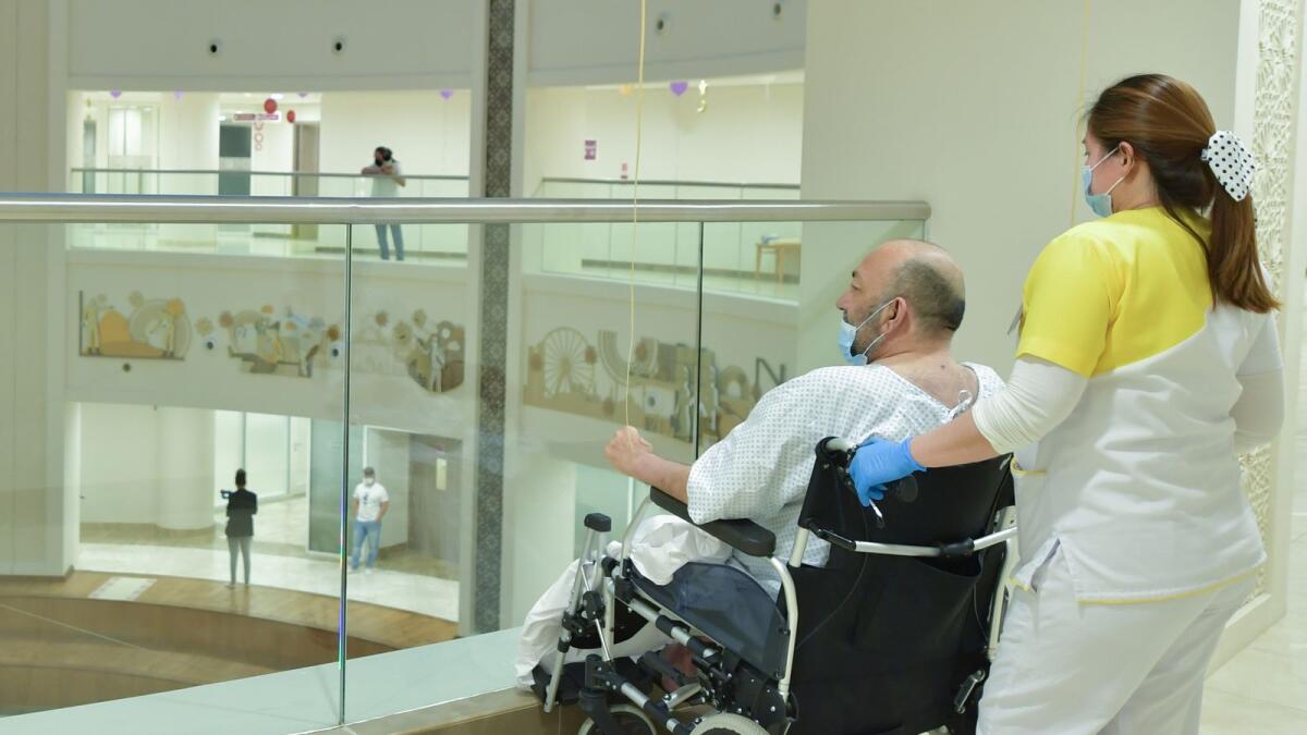 A long-term patient on a wheelchair at Burjeel Medical City in Abu Dhabi.