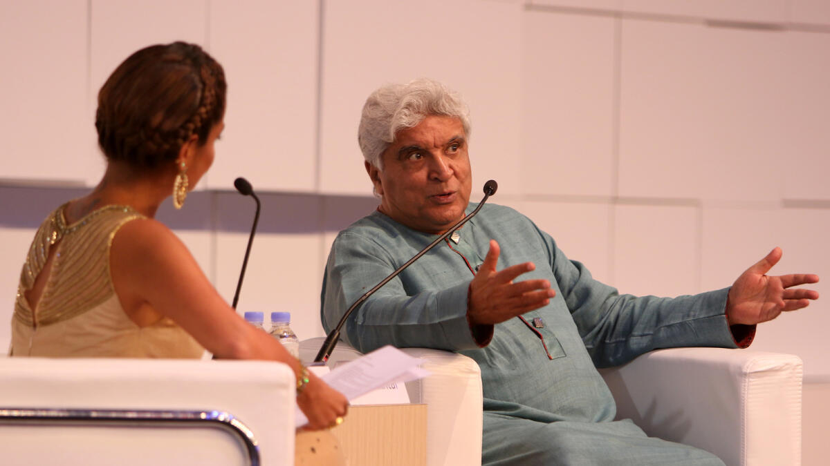 There’s no school to learn poetry, but all the great poets can be the school for aspiring poets, Javed Akhtar told the audience at the Sharjah International Book Fair. — Photo by M. Sajjad