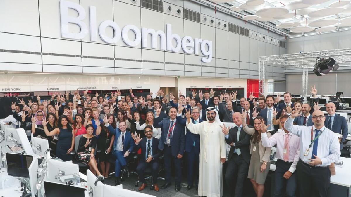 Shaikh Mohammed during a visit of Bloomberg headquarters in Dubai. 