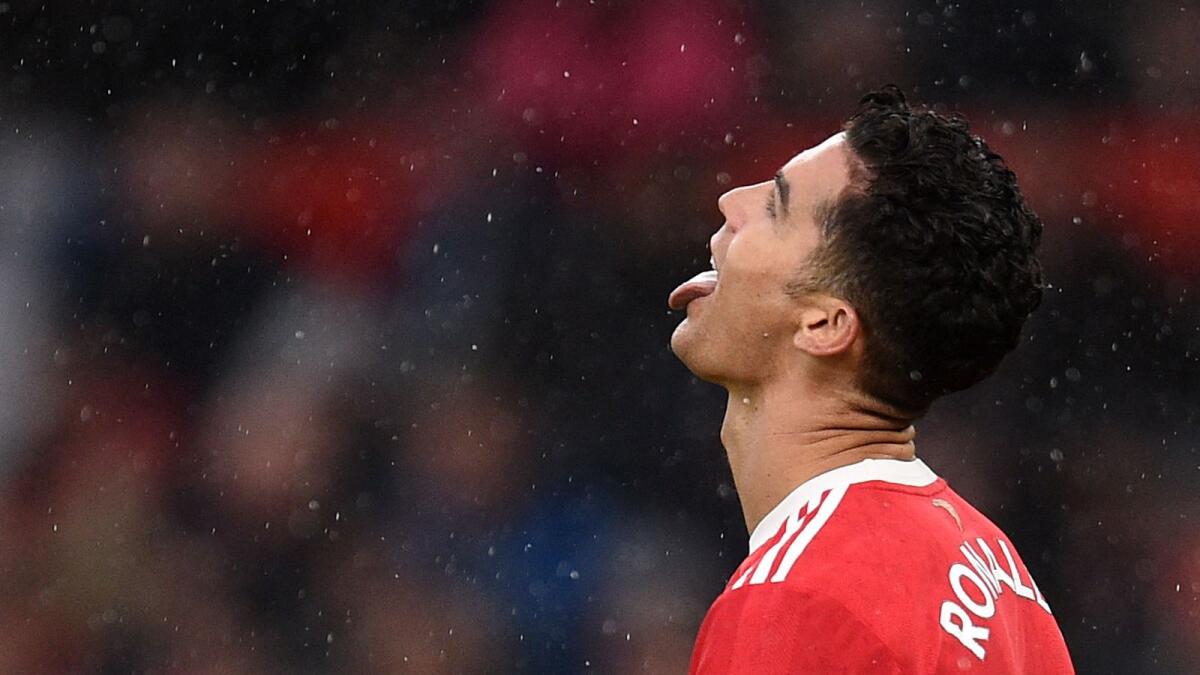 Manchester United striker Cristiano Ronaldo reacts after missing a chance against Southampton at Old Trafford. (AFP)