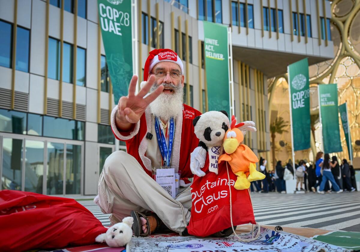 Philip McMaster, also known as Sustaina Claus, at the COP28 UAE, held at expo city in Dubai. Photos: Muhammad Sajjad