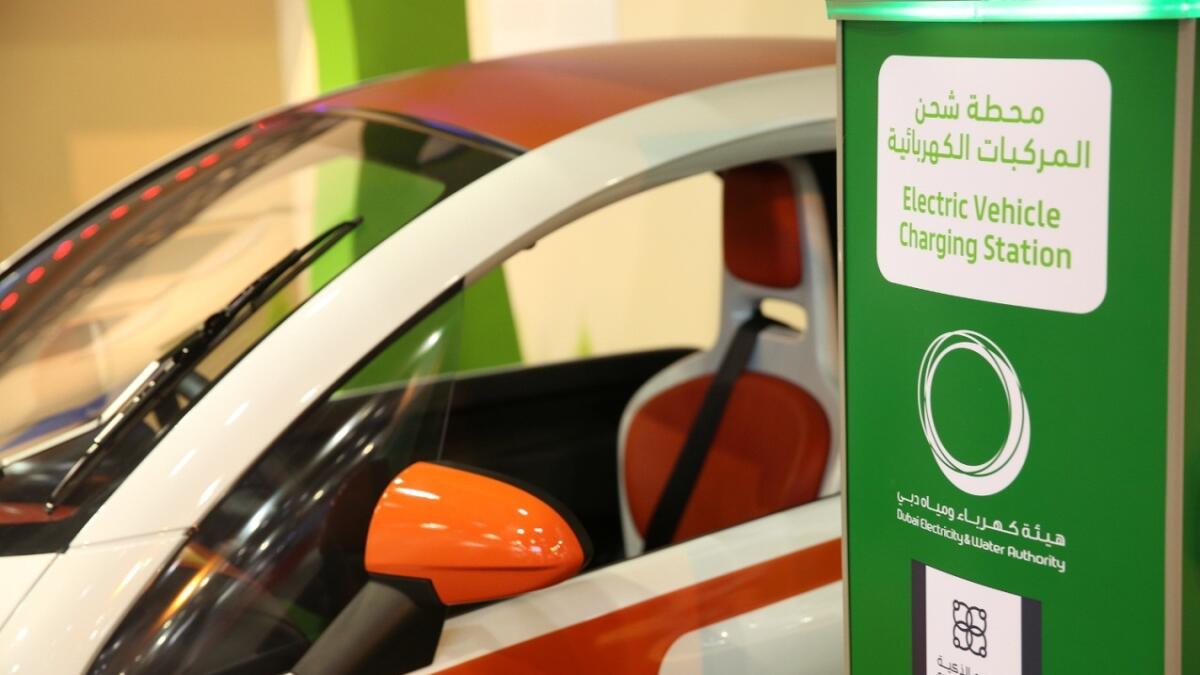 An electric vehicle charging station in Dubai.— File photo