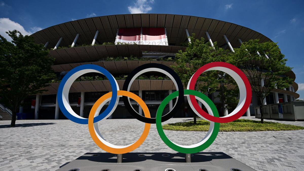 The Olympic rings seen at the Olympic Stadium in Tokyo. (AFP)