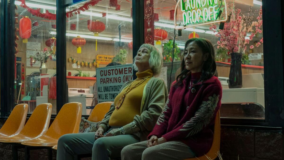 Jamie Lee Curtis, left, and Michelle Yeoh in a scene from 'Everything Everywhere All At Once'
