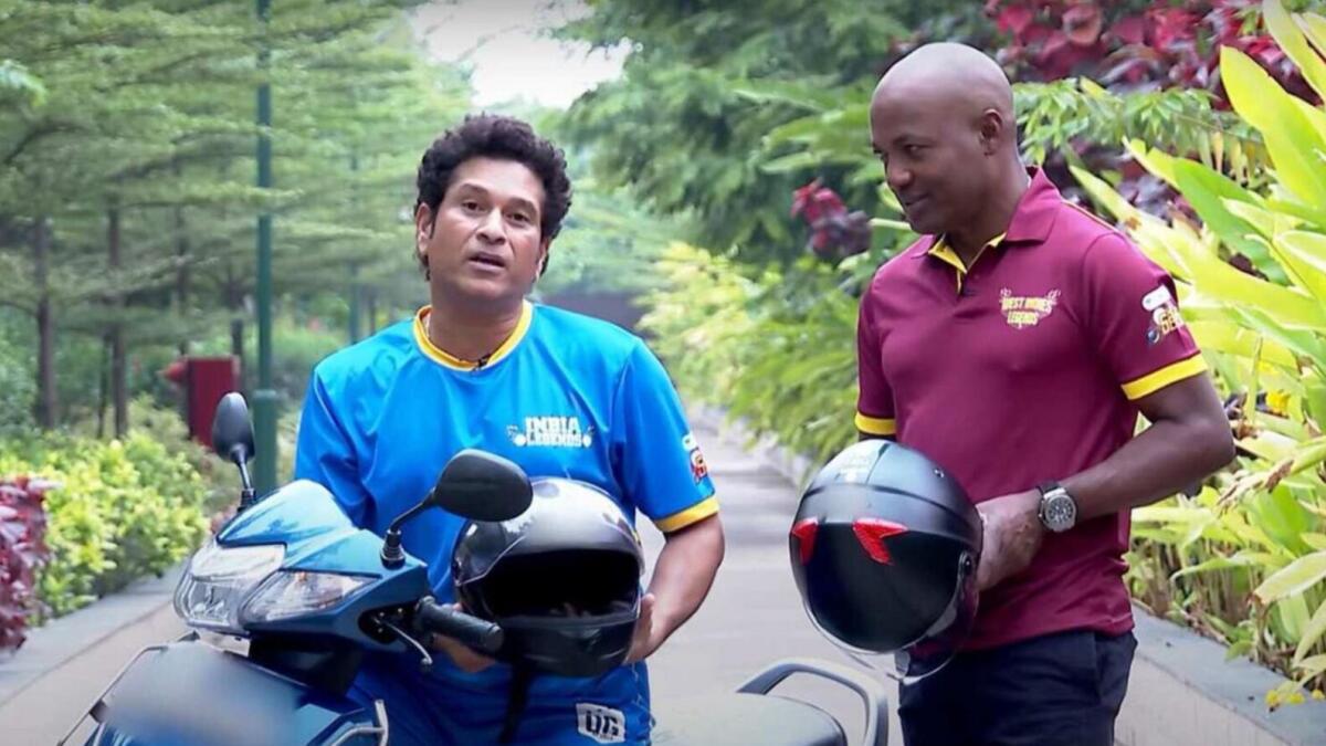 Sachin Tendulkar and Brian Lara play to create awareness towards road safety in the country and around the world. — Twitter