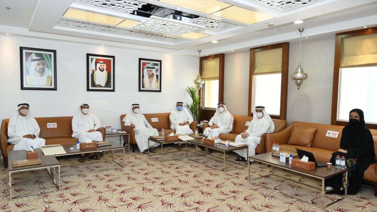 Sultan Al Mansouri, Essa Kazim, Abdulla Mohammed Al Awar and others at the first board meeting of Dubai Islamic Economy Development Centre for 2021. — Supplied photo