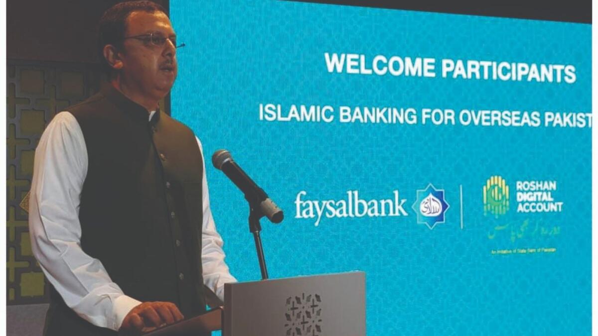 Yousaf Hussain, president and CEO of Faysal Bank, addressing the seminar at Pakistan pavilion of Expo 2020 Dubai on Monday. — Supplied photo