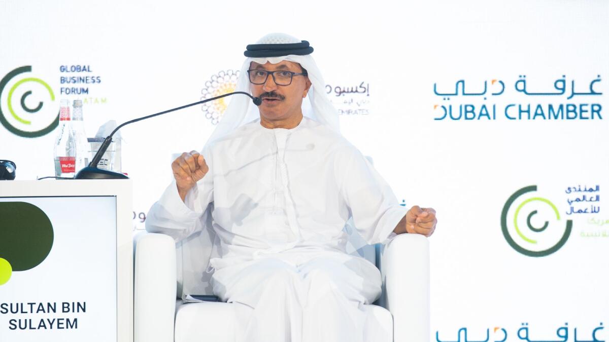Sultan bin Sulayem, group chairman and CEO of DP World, addressing the Global Business Forum Latin America 2022 in Dubai on Thursday. — Supplied photo