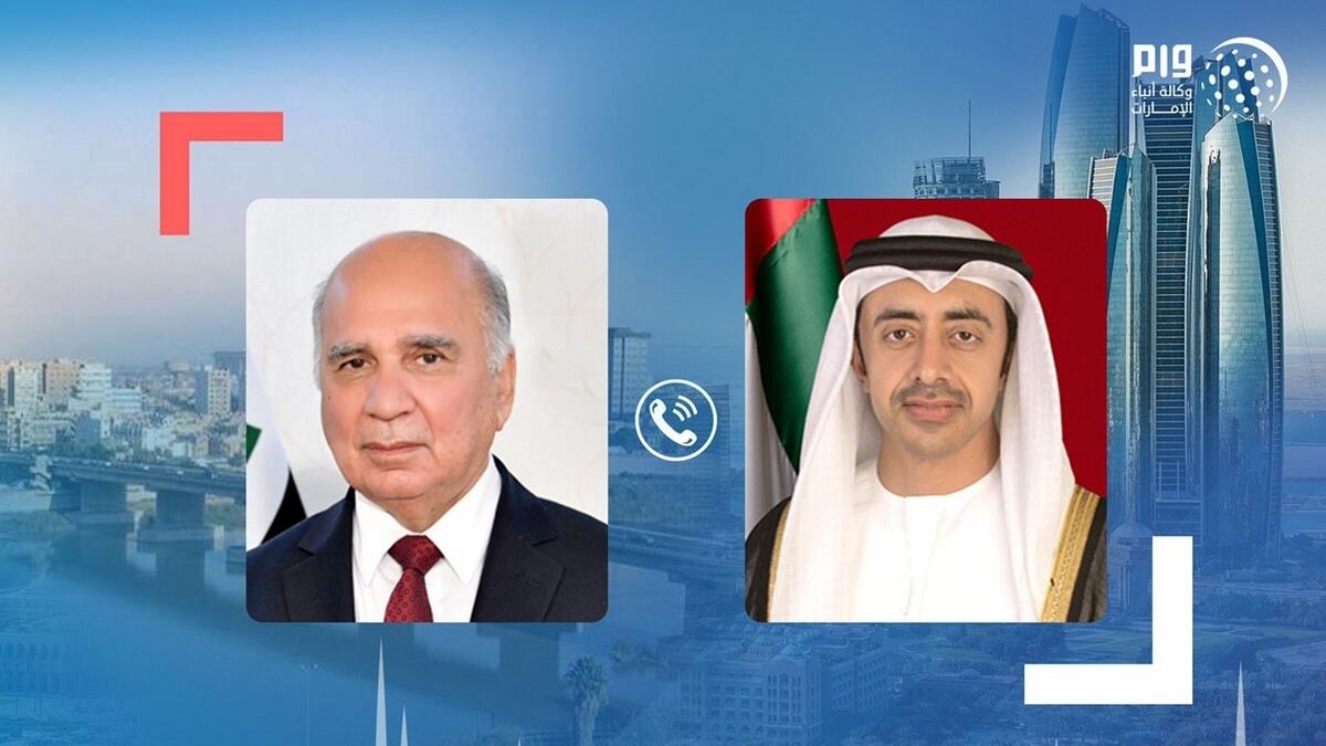 Sheikh Abdullah bin Zayed Al Nahyan, UAE, exchanged, Eid Al Adha, greetings, Iraqi, Fuad Hussein, phone call, bilateral relations, coronavirus, Covid-19